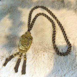Pauline Rader Vintage Haute Couture Ornate Etruscan 8” Pocket Tassel Pendant
